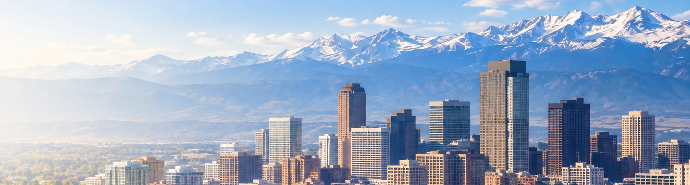Denver skyline with the Rocky Mountains in the background